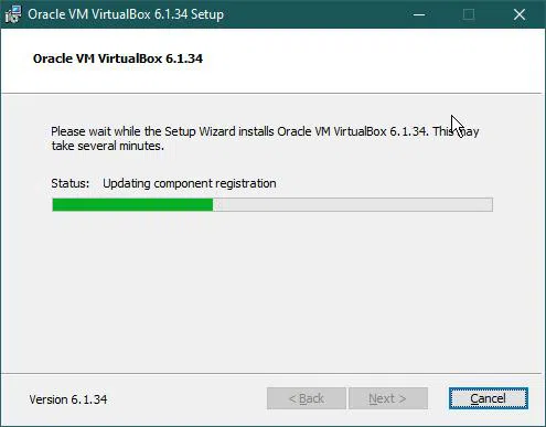 virtual box installation progress