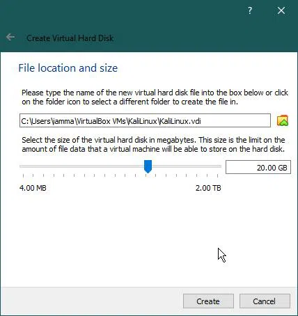 Kali linux disk size