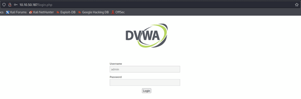 DVWA login screen
